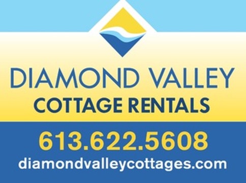 Diamond Valley Cottage Rentals logo and contact information.