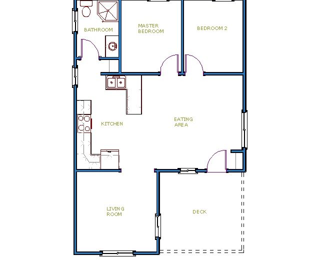 Floor plan layout of The Cove 245B 2-bedroom cottage at Diamond Valley Cottages on White Lake.